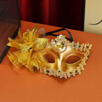 Women Venetian Masquerade Mask, Sparkly Rhinestone Flower Half Face Mask for Halloween Carnival Party Prom Costume