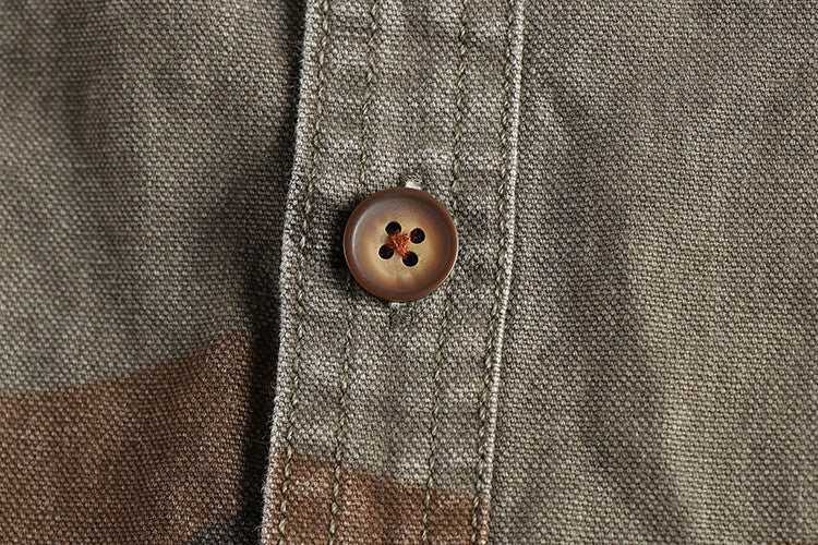 2024 Autumn and Winter New American Retro Woven Camouflage Cargo Shirt Men's 100% Cotton Washed Old Double Pockets Thin Jacket