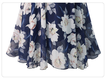Plus Size Print Floral Skirt Women 2024 Summer Loose Elastic High Waist Chiffon Midi Skirts Lace Up Bow L-5XL Swing Jupe Femme