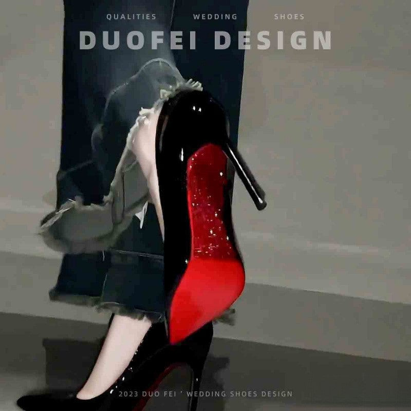 High-heeled women's slim heel spring/autumn new style black sole pointed toe single shoes in 2025