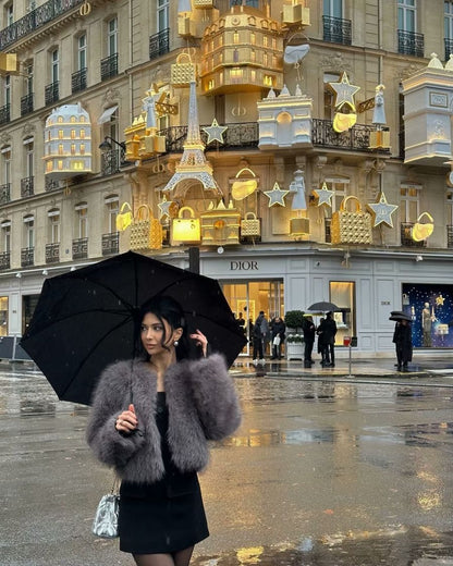 Faux fur jacket Traf   Fall/Winter New Fashion Women's Faux Fur Effect Round Neck Long Sleeve Short Jacket 2025