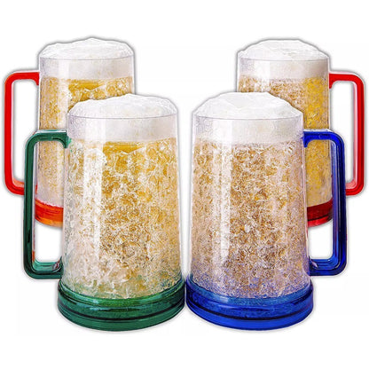 Canecas de Cerveja de Parede Dupla com Gel Congelante, Canecas de Uísque Transparentes com Alça para Bar e Copos de Bebida para Uso Externo