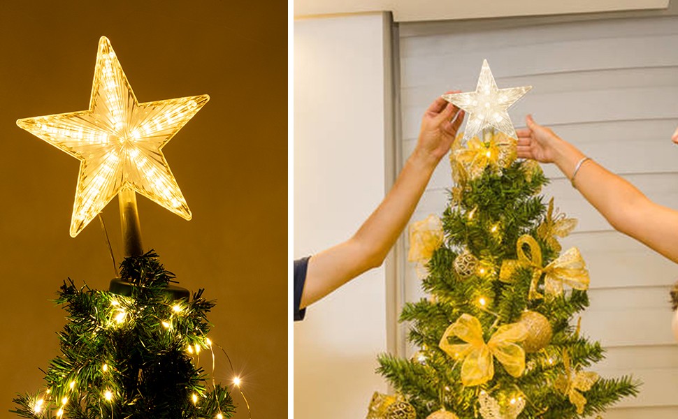 15/19/23cm Christmas Tree Top Star Light LED Glowing Star Lamp Xmas Tree Decoration Home Party Supplies Navidad New Year Gift