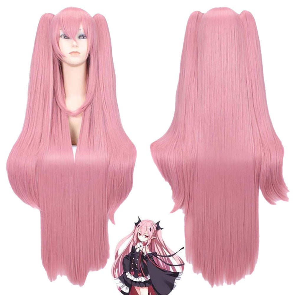 The Ending Seraphim Krul Tepes Cosplay Synthetic Hair 38-Inch Vampire Witch Halloween Theme Party Anime Wig In Cherry Pink