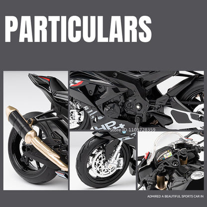 Miniaturas de Motocicletas de Brinquedo Modelo HP4 1:12 Liga Fundida com Som, Luz, Amortecimento, Pneus de Borracha, Enfeite, Presentes para Meninos