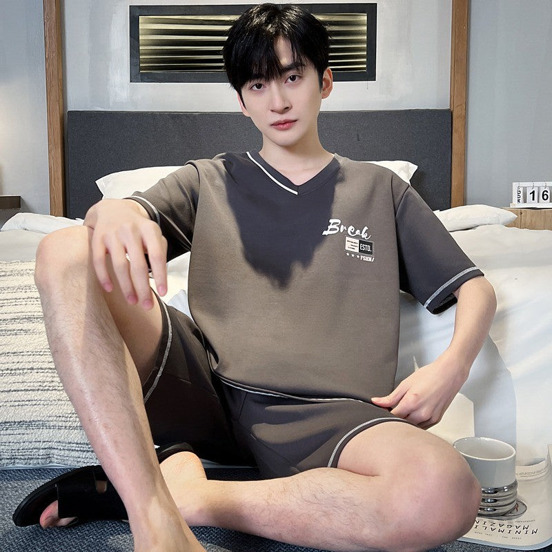 Cotton Summer Thin Men's Pajamas Set Plus Size Short Sleep Tops Pant Sleepwear Suit Male Home Suit Homewear Casual Pyjamas