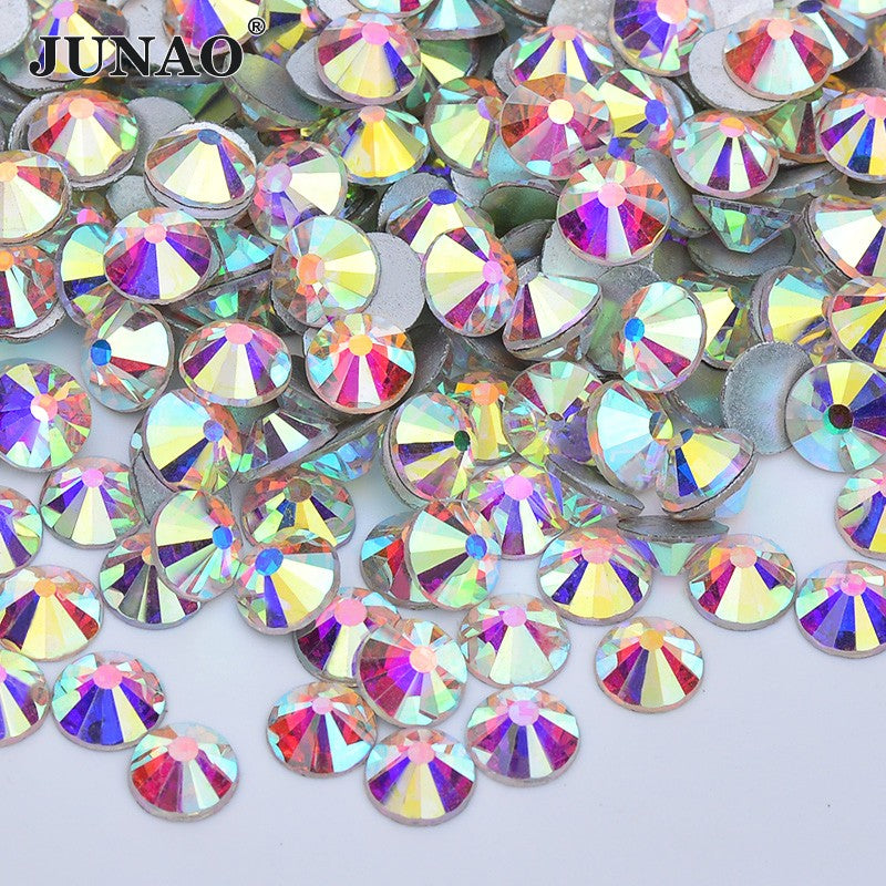 JUNAO Wholesale SS6 SS10 SS12 SS16 SS20 SS30 Flatback Glass Rhinestones Clear Cr