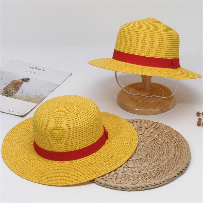 Matching Family Hat - Luffy Straw Hat for Cosplay & Beach, Sun Protection Summer Hat for Men Women Kids