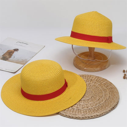 Matching Family Hat - Luffy Straw Hat for Cosplay & Beach, Sun Protection Summer Hat for Men Women Kids