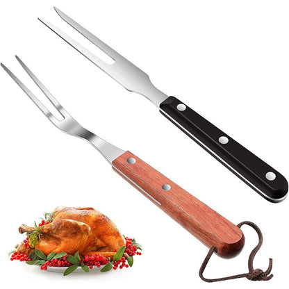 2 Pcs 10 Inch Meat Forks Stainless Steel Carving Forks with Wood Handle Long Barbecue Forks Kitchen Forks for Cooking Serving