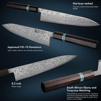 F.YOUNG 8.2-inch Handmade Chef Knife Damascus Steel Sharp Meat Vegetable Cleaver Gyuto Knife Japanese Hand Forged Kitchen Knives