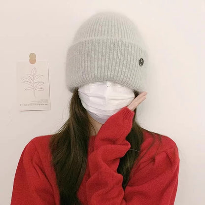 Chapéu de Inverno Feminino Outono Inverno, Gorro de Malha Grosso Versátil, Chapéu de Inverno Quente à Prova de Vento de Cor Sólida para Mulheres, Boné Casual para Atividades ao Ar Livre