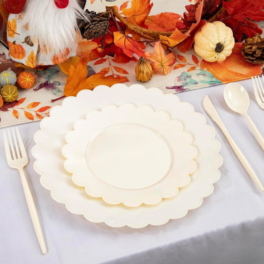 150 Pcs Ivory Plastic Plates for Party Disposable Heavy Duty Thanksgiving Plates Ivory Plastic Dinnerware Sets for 30 Guests - 6