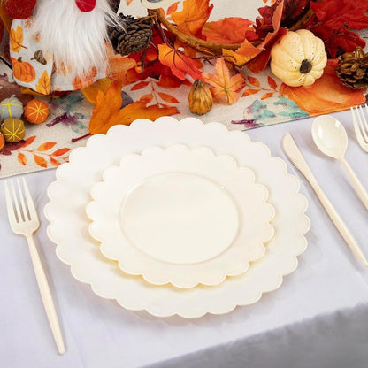 150 Pcs Ivory Plastic Plates for Party Disposable Heavy Duty Thanksgiving Plates Ivory Plastic Dinnerware Sets for 30 Guests - 6