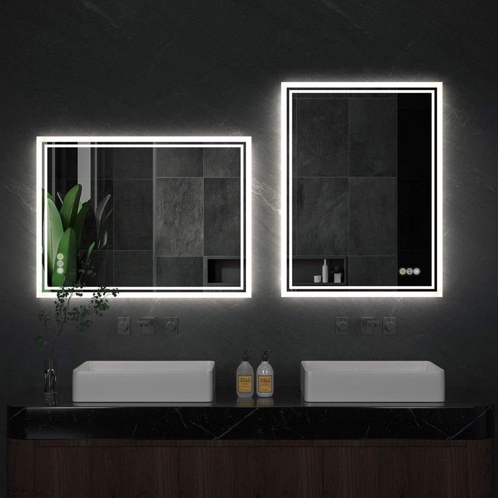 LUVODI 28x36 inch Illuminate Bathroom Mirror with Light Backlit Dimmable Defog Wall-mounted Bath Mirror