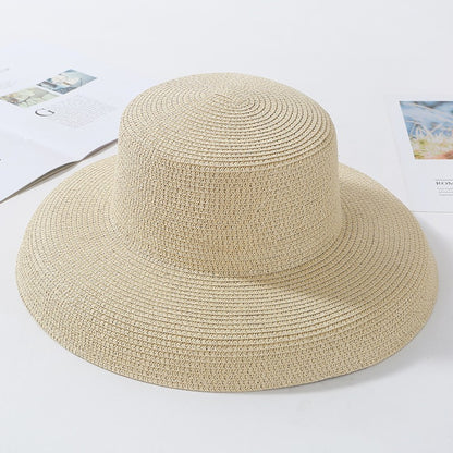 2023 New Summer Sun Hats Ladies Solid Plain Elegant Wide Brim Hat Female Round Top Panama Floppy Straw Beach Hat Women ????