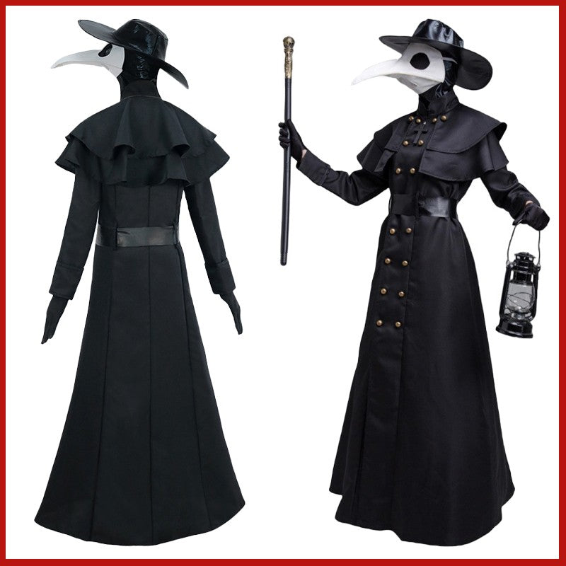 Plague Doctor Bird Cosplay Costume Medieval Hooded Robe Horrord Monk Steampunk Cloak Halloween Carnival Adult Kids Lantern Stick