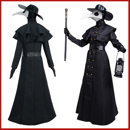 Plague Doctor Bird Cosplay Costume Medieval Hooded Robe Horrord Monk Steampunk Cloak Halloween Carnival Adult Kids Lantern Stick