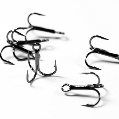 50 unidades/caixa Anzóis de Pesca Triplos Super Afiados Níquel Preto Aço Carbono para Isca Dura Anzóis Triplos de Pesca Redondos Artificiais