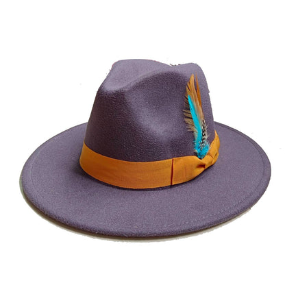 Leather Pink Fedora Wide brimmed Jazz Hat Autumn/Winter Classic Elegant Panama Hat Gentleman Hat Wholesale Sombrero
