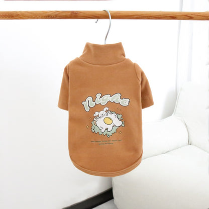 Camisa de base quente com gola alta de pelúcia para animais de estimação, moletom grosso de desenho animado para outono e inverno, roupas para cães para atividades ao ar livre