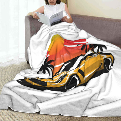 Manta de Lã Amarela Corvette Z06 Pôr do Sol Palmeiras Mantas de Pelúcia Quentes Roupa de Cama Macia para Cama Sala de Estar Casa Piquenique Sofá