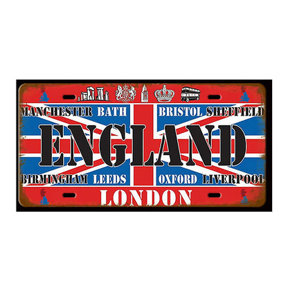 Plaque Tin Sign France Russia Spain Metal Sign Germany USA Country Flag License Plate For Wall Home Restaurant Craft Bar Decor