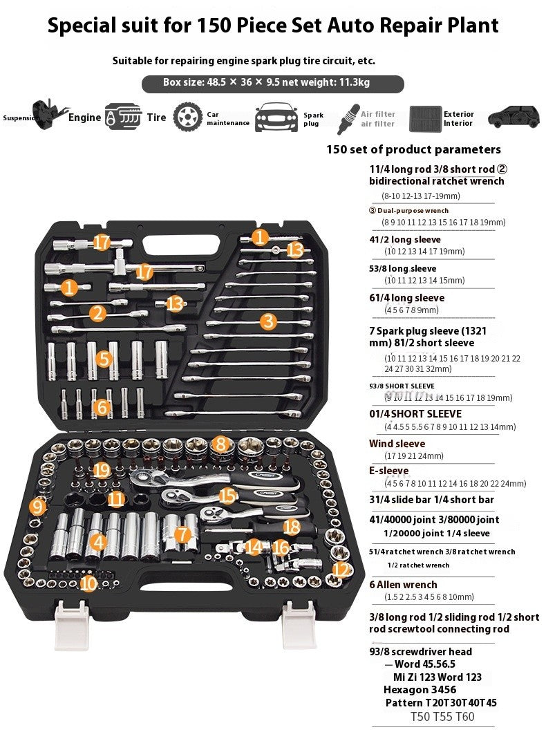 Grande Conjunto de Ferramentas para Reparo Automotivo Chave de Boca de Soquete de Manutenção Automotiva Conjunto de Combinação de Soquetes Multifuncional