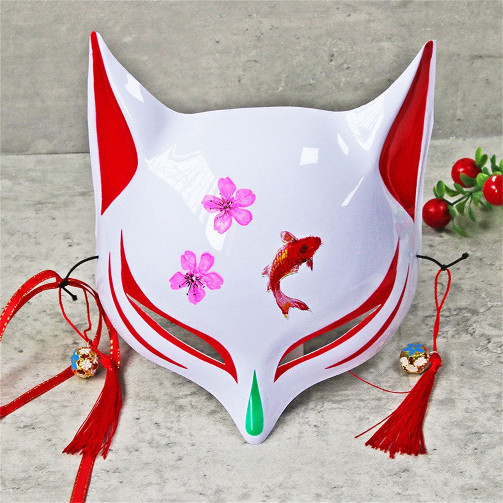 New Fashion Anime Fox Mask Hand-Painted Half Face Cat Mask With Tassels Bell Halloween Masquerade Party Festival Cosplay Gift