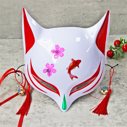New Fashion Anime Fox Mask Hand-Painted Half Face Cat Mask With Tassels Bell Halloween Masquerade Party Festival Cosplay Gift