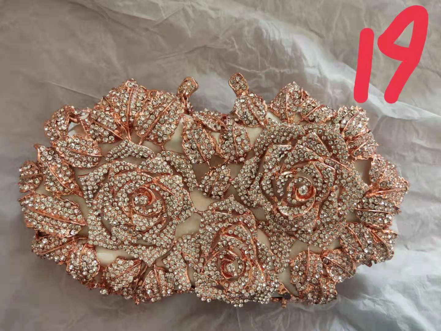 Golden Silver Luxury Crystals Evening Bags Fashion Rose Flower Diamonds Clutch Bags Soiree Purse Women Wedding Bride Handbags