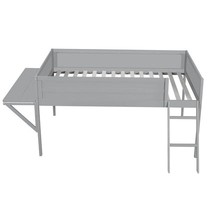 Cama Loft para Jogos de Tamanho Grande com Escrivaninha e Luzes LED, Acabamento Cinza, Design Elegante que Economiza Espaço