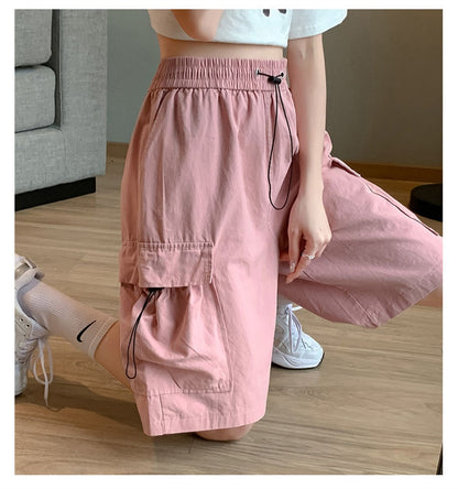 Solid Breathable Shorts Summer Women Fashion Trendy Brand Lightweight Drawstring Basketball Sports Fitness Large Middle Pants