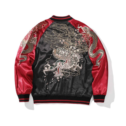 High Quality Autumn Dragon Embroidered Jacket Japanese Style Men's Baseball Uniform Streetwear Harajuku Casual Couple Clothing