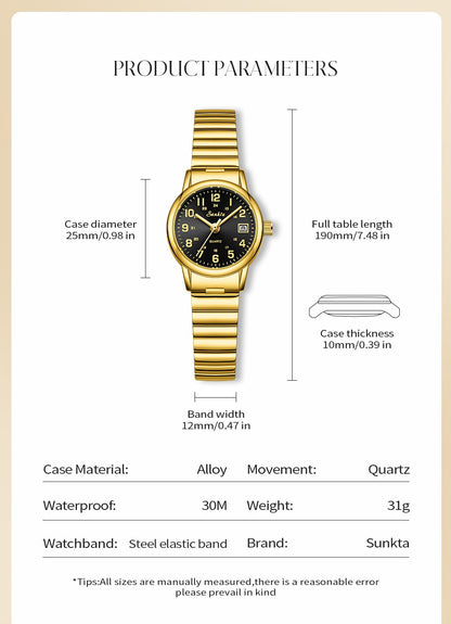 SUNKTA elegant Women's Watch 12/24 waterproof calendar women's quartz wrist watch fashion ladies vintage watches reloj de mujer