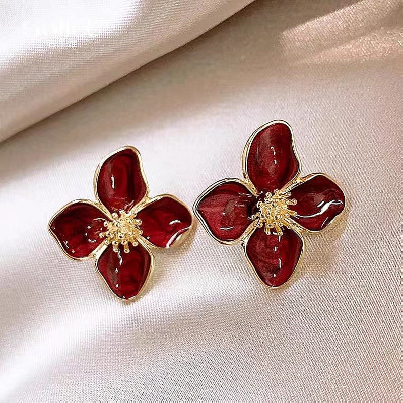 Brincos de Hibisco de Aço Inoxidável para Mulheres Meninas Brincos Vintage Românticos Joias da Moda Elegantes para Festa Presentes