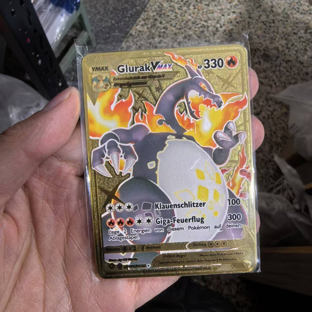 Pokémon Metal Cards em alemão Terastal Pikachu Arceus Charizard DIY Trading Flash Card Anime Cartoon Gift