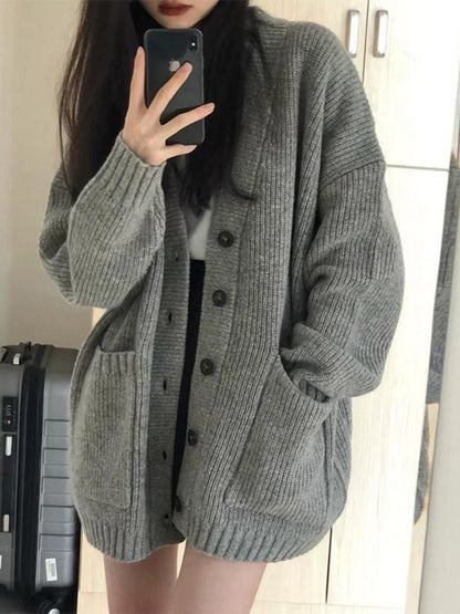 Cardigan for Women Solid Novelties in Chic Office Wear Vintage Korean Streetwear Clothing Sales Y2k Loose Knitted Sweater Woman