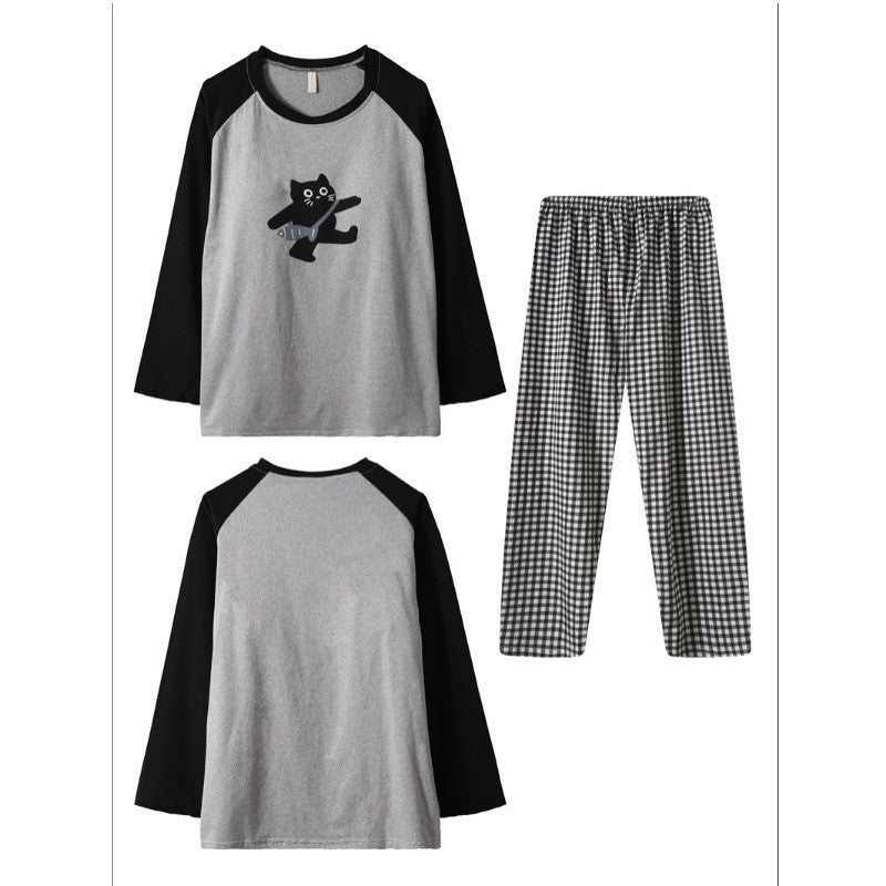 Cartoon HelloKitty Print 2PCS Set Women's Sleepwear with Chest Pad Plus Size Pyjamas Loungewear Crew Neck Loose Pajamas Homewear