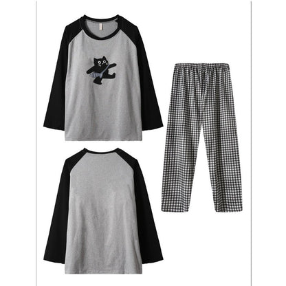 Cartoon HelloKitty Print 2PCS Set Women's Sleepwear with Chest Pad Plus Size Pyjamas Loungewear Crew Neck Loose Pajamas Homewear