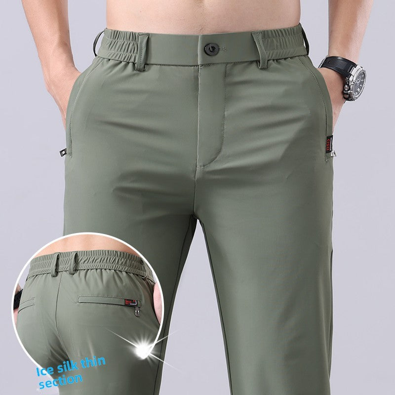 Summer New Men's Ice Silk Pants Korean Y2K All Match Elastic Sweatpants Office Business Casual Fashion Straight Suit Trousers
