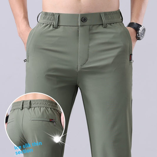 Summer New Men's Ice Silk Pants Korean Y2K All Match Elastic Sweatpants Office Business Casual Fashion Straight Suit Trousers