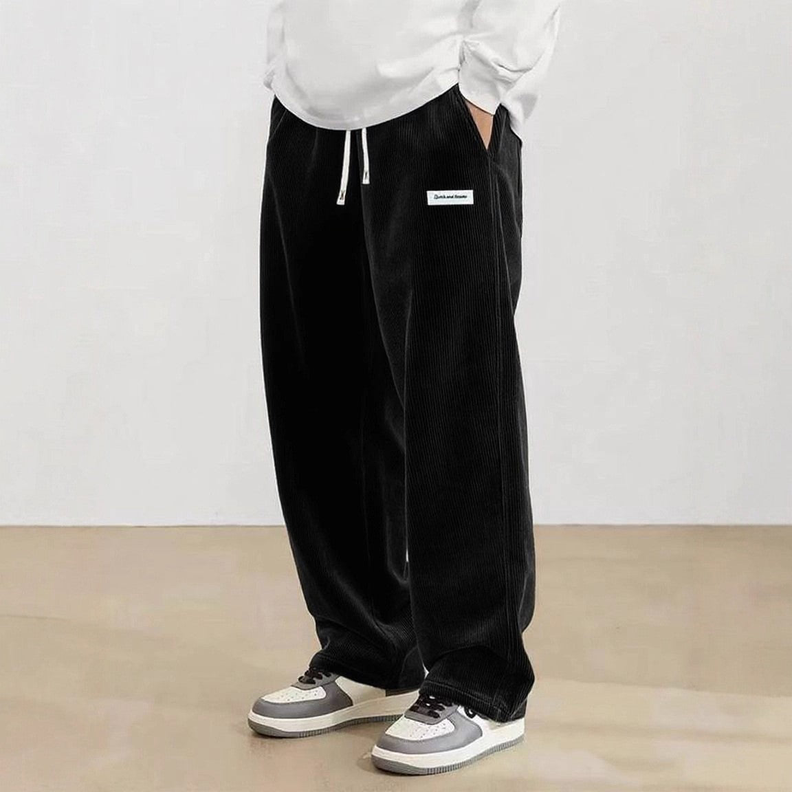 Mens Corduroy Casual Pants Fashion Loose Fit Baggy Pant Straight Sweatpants Elastic Waist Drawstring Outdoor Streetwear New 2025
