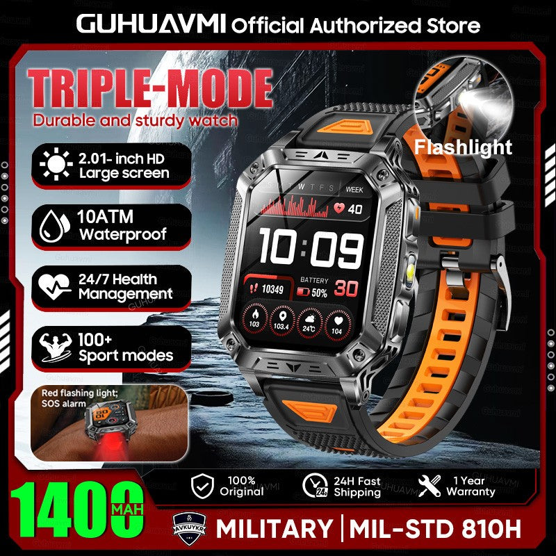 2026 Novo 1400mAh Bateria Grande Militar Ao Ar Livre 2.01 polegadas Smartwatch Masculino 10ATM À Prova D'água Chamada Bluetooth Relógio Inteligente Esportivo