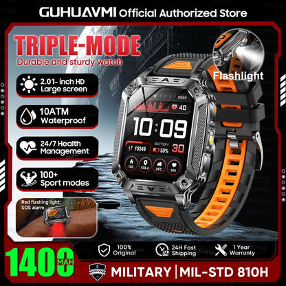 2026 Novo 1400mAh Bateria Grande Militar Ao Ar Livre 2.01 polegadas Smartwatch Masculino 10ATM À Prova D'água Chamada Bluetooth Relógio Inteligente Esportivo