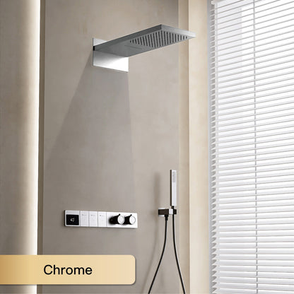 Sistema de chuveiro digital inteligente de latão branco luxuoso com design oculto Controle duplo de água quente e fria Torneira de parede