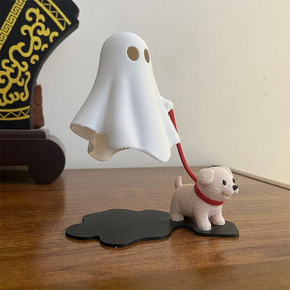 3D Printed Cute Ghost With Dog Figurine Statue Home Bedroom Desk Decoration Halloween