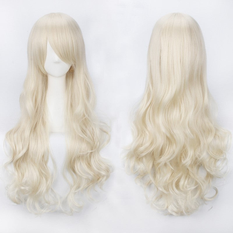 Peruca de anime colorida estilo cosplay europeu e americano, com rede de fivela para comércio exterior, universal, 80CM de comprimento, encaracolada de fibra sintética
