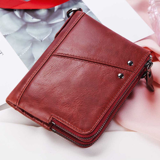 Women's Wallet Fashion Genuine Leather Short Female Purse ID Card Holder Wallets RFID Ladies Clutch With Zipper Coin Purse