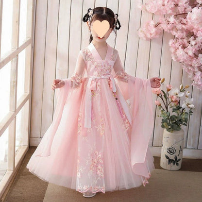 Fashion Girls Dresses Casual Outfit Long Sleeve Hanfu Girl Summer Children Clothes Princess Dress Baby Vestido Kids Tang Costume